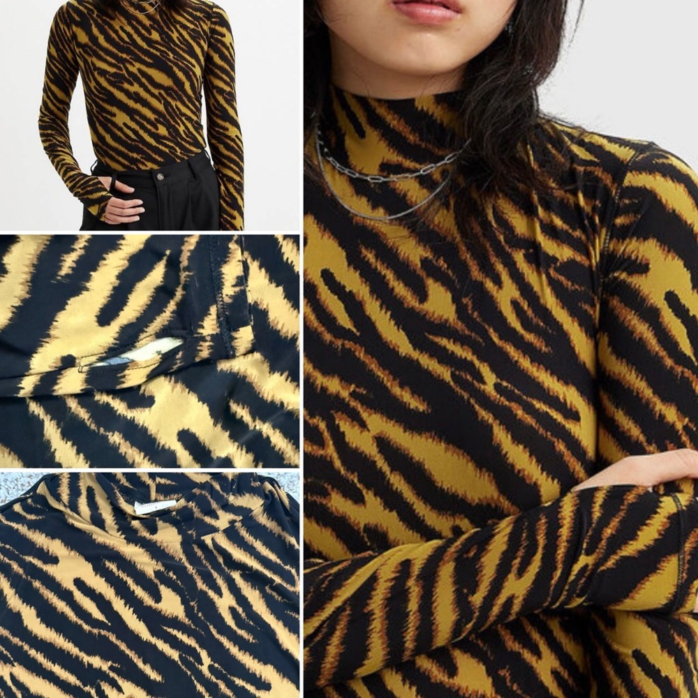 Levi's Tiger-Print Mock Neck Mammoth Second Skin Tee - Picture 2 of 7